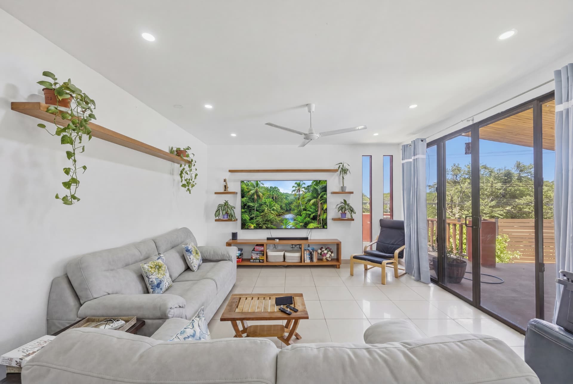 Bright living room with sliding glass doors
