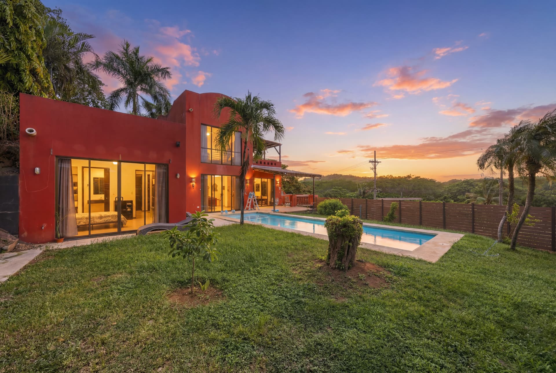 House glowing at twilight