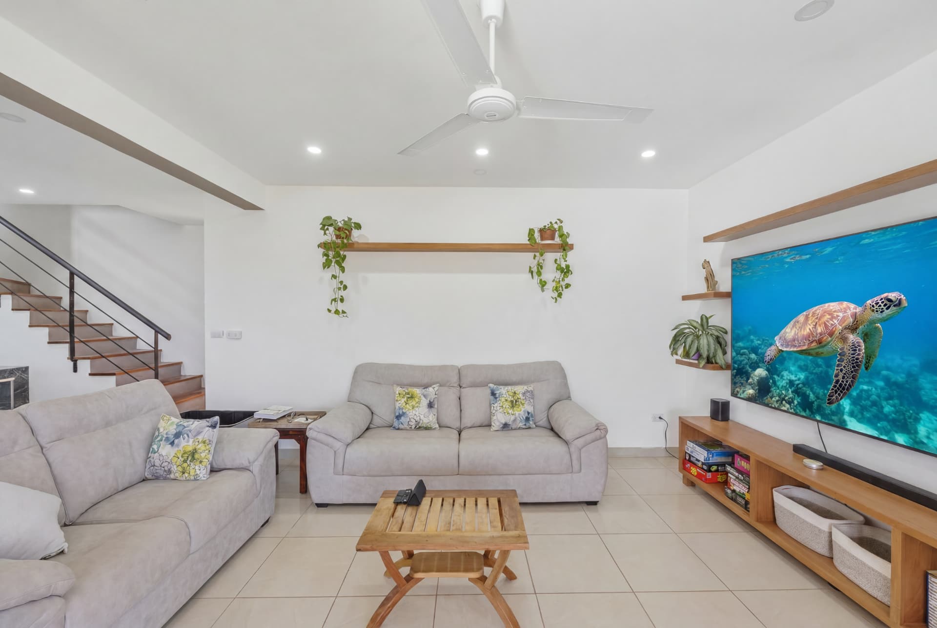 Living room with large TV