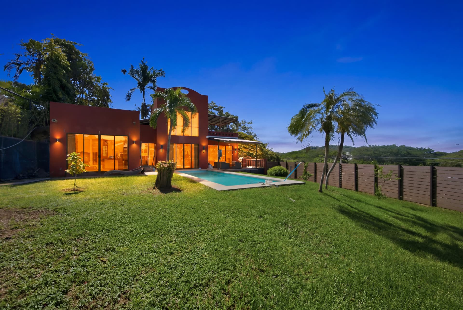 House and pool at dusk